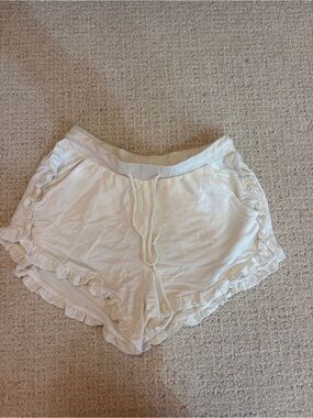 Altar'd State White Ruffle Trim Lounge Shorts